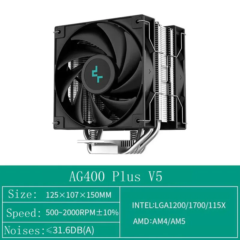 DEEPCOOL AG400 V5 Plus 4 Heat Pip With Dual CPU Fan 4 pin 12cm PWM Processor Cooler Mute Support 220w For LGA1700/1151 AM5 AM4