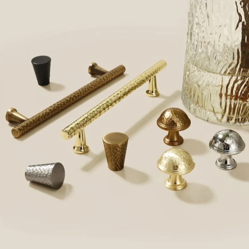 Gold or Silver Wardrobe Handles Minimalist Drawer Cabinet Door Pulls Black Hammered Furniture Handles Single Hole kitchen Knobs