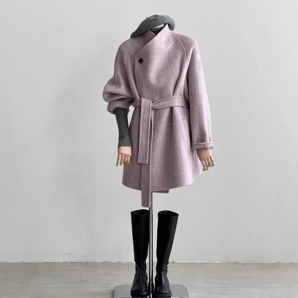 Light Purple Double-Sided Wool Coat For Women, 2026 Autumn And Winter New Small And Fashionable Coat
