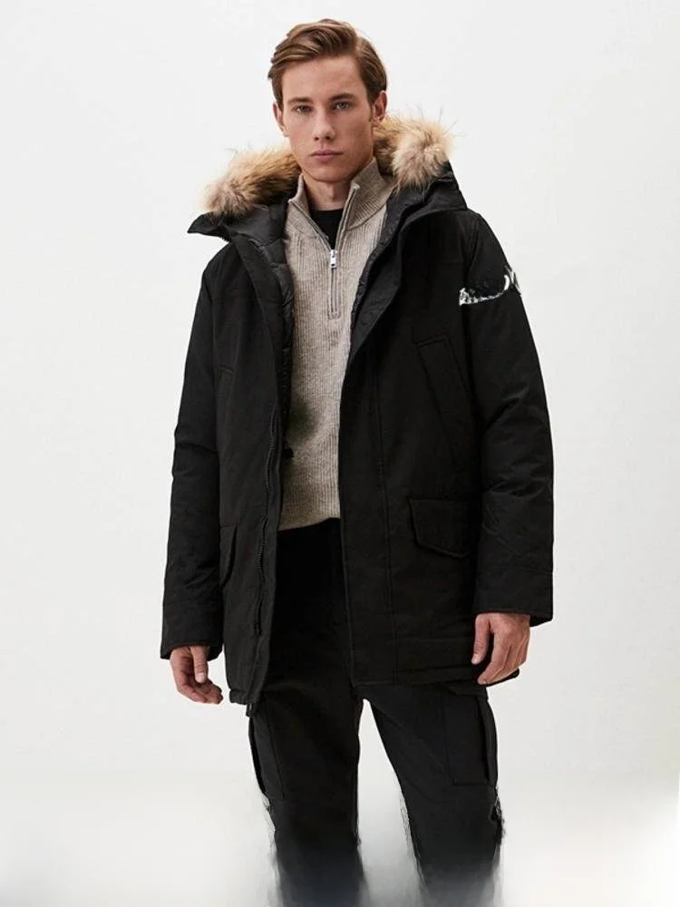 

Thiened Cotton Parka Coat for Men Outdoor Windproof Waterproof Autumn Winter Faion Urban Sle Stand Fit Hooded Jaet