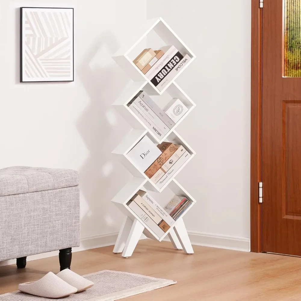 

Creative Bookshelf, Tall Bookcase 4-Tier Bookcases, Wood Bookcases Book Organizer, Industrial Bookshelves Floor Standing
