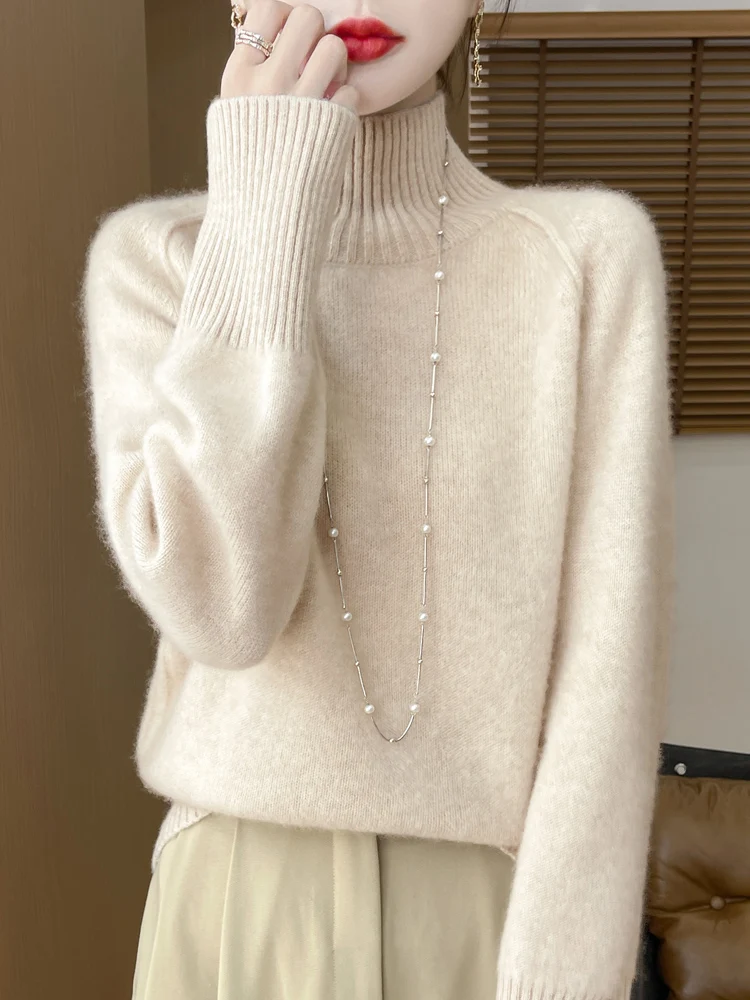 

Pullover Sweater Turtleneck Simple Thick Autumn Winter Women's Soft Long Sleeves Grace 100% Merino Wool Knitted Clothing Tops