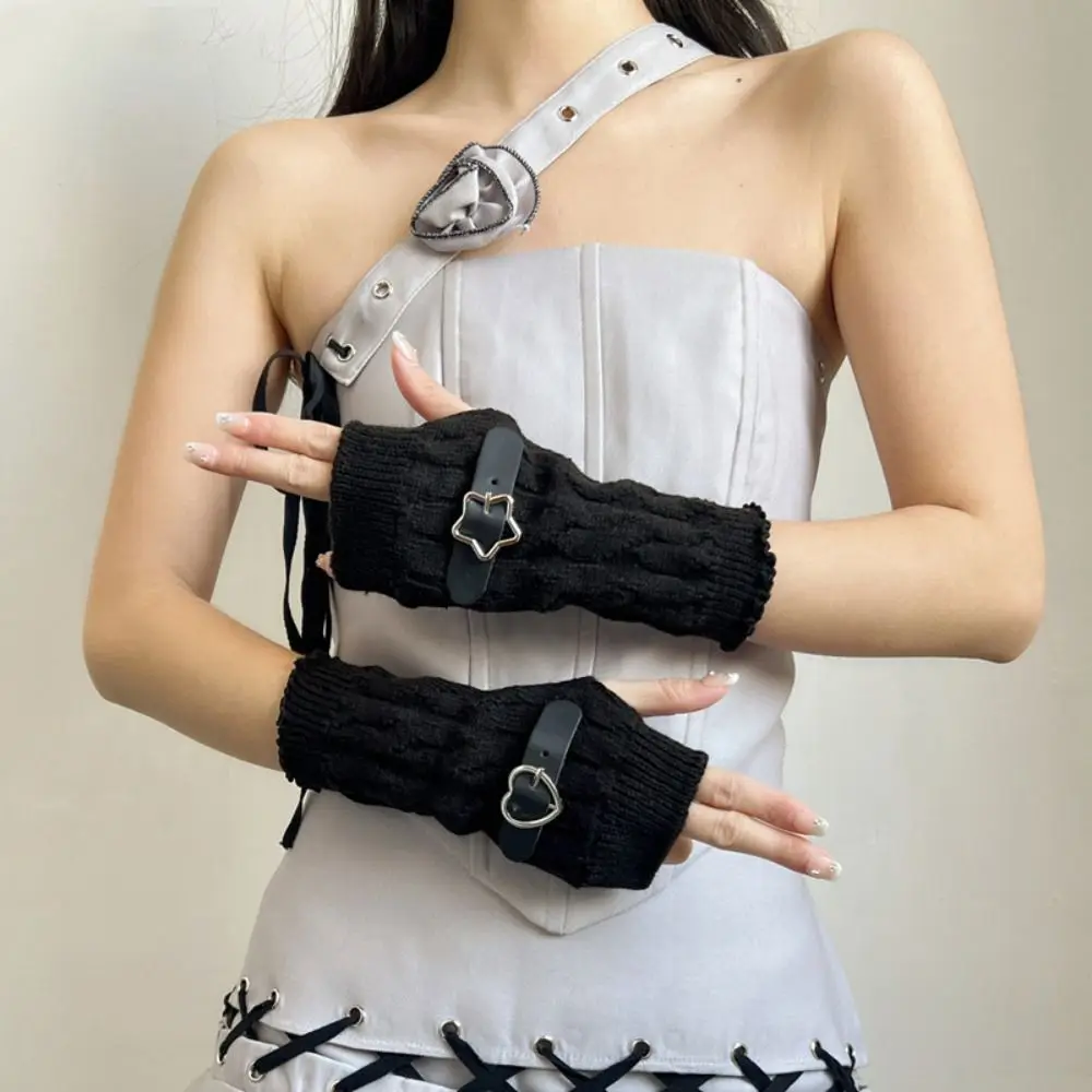 

Elastic Y2K Warm Sleeves Star Heart Knitted Arm Warmers Long Mittens Spicy Girl Fingerless Gloves Clothing Accessories