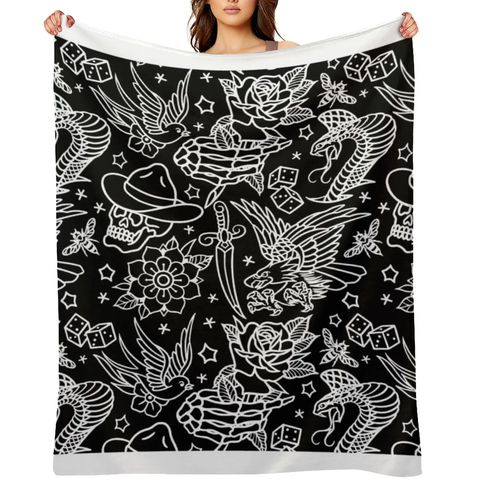 

American Traditional Tattoo Flash Print Throw Blanket Soft Plaid warm for winter sofa bed Blankets