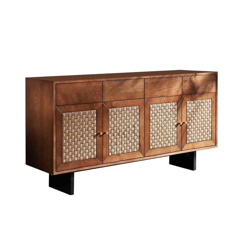 

Quiet Wind Simple Modern Edge Drawer Storage Cabinet Locker Japanese Entrance Cabinet Solid Wood Rattan Edge Cabinet