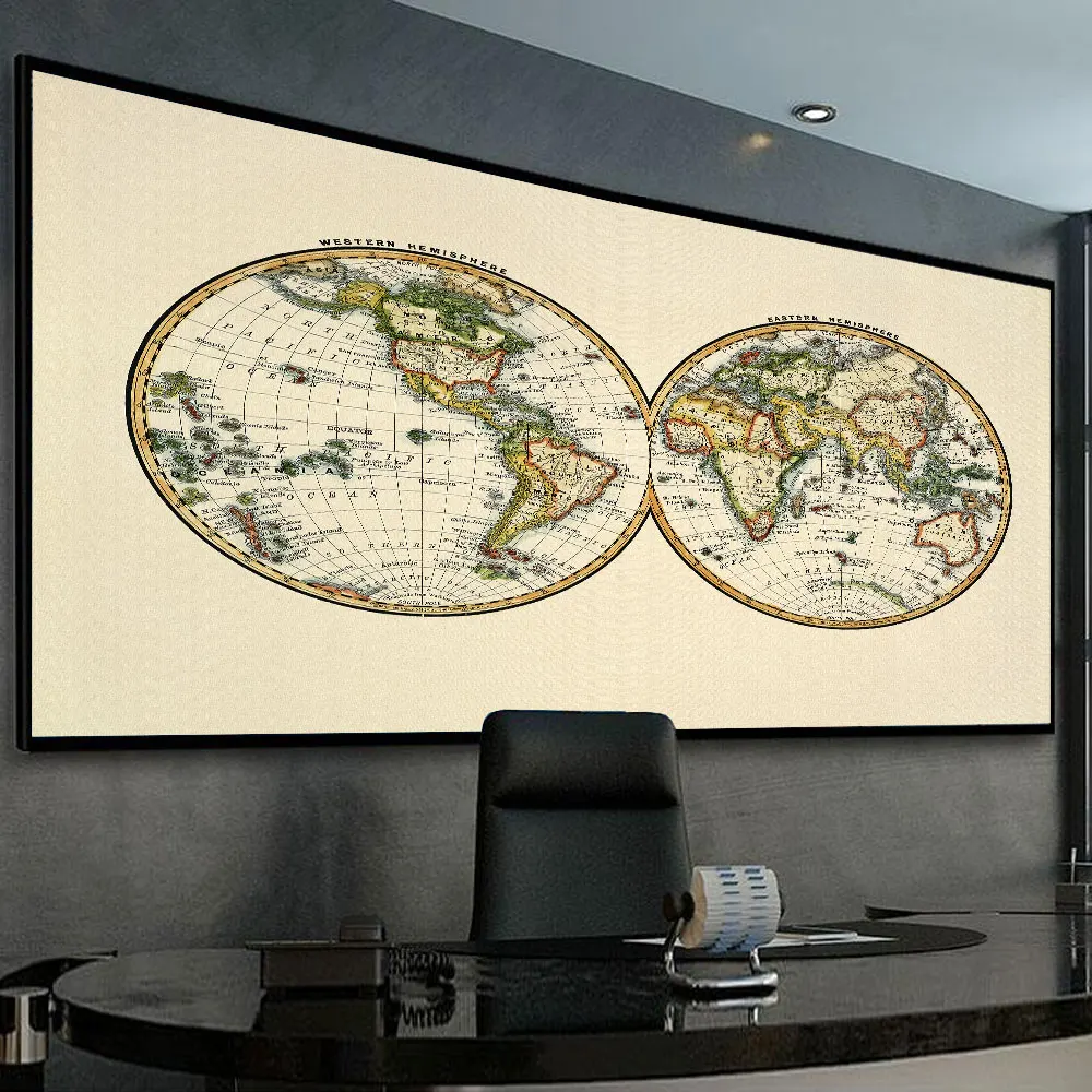 

Vintage World Map Home Decoration Antique Poster Print Wall Chart Retro Art Canvas Paintings Map Of World for Bar Cafe Decor