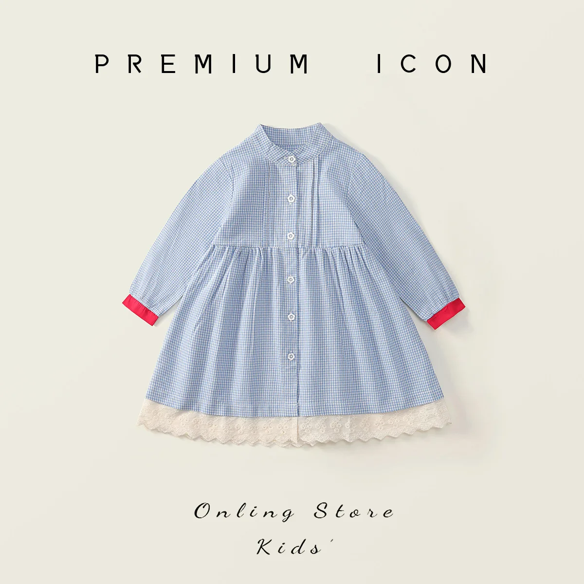 Girls' Blue Checkered Dress 2025 Spring and Autumn New Korean Edition Long Sleeve Children's Dress