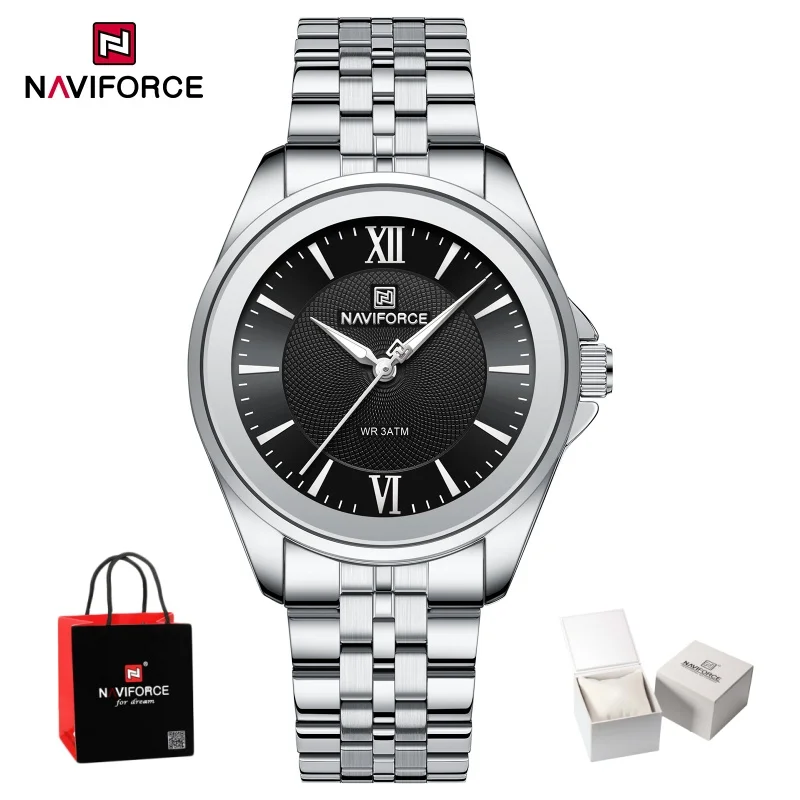NAVIFORCE Fashion Women Exquisite Quartz Watch Waterproof Steel Strap Female Daily Wear Clock Elegant Ladies Wristwatch Gift Box