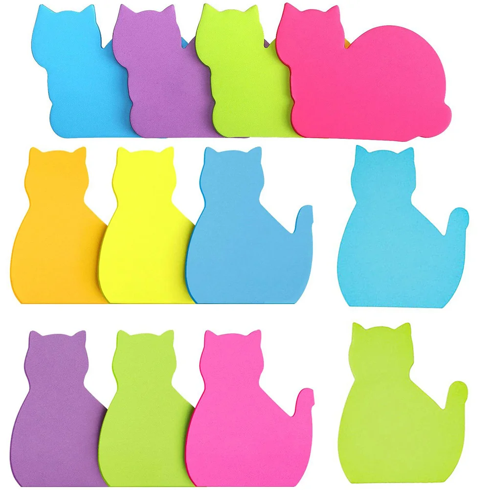 12 Pcs Cat Shaped Paper Adhesive Memo Pad Sticker Animal Themed Stationery Portable Planner Stickers Computer