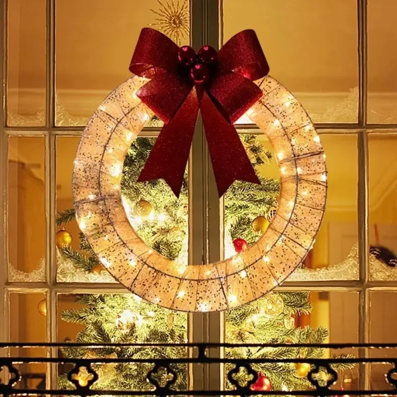 Tow Tie Christmas Wreath Christmas Artificial Door Wreath Clear LED Lights Large Christmas Wreath with Warm Lights