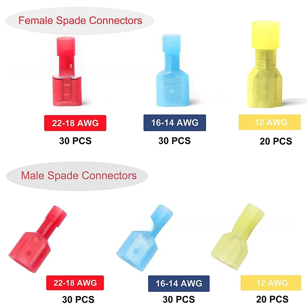 160/200PCS Boxed Nylon Fully‑Insulated Male Female Quick Disconnect Crimp Wire Terminal Kit