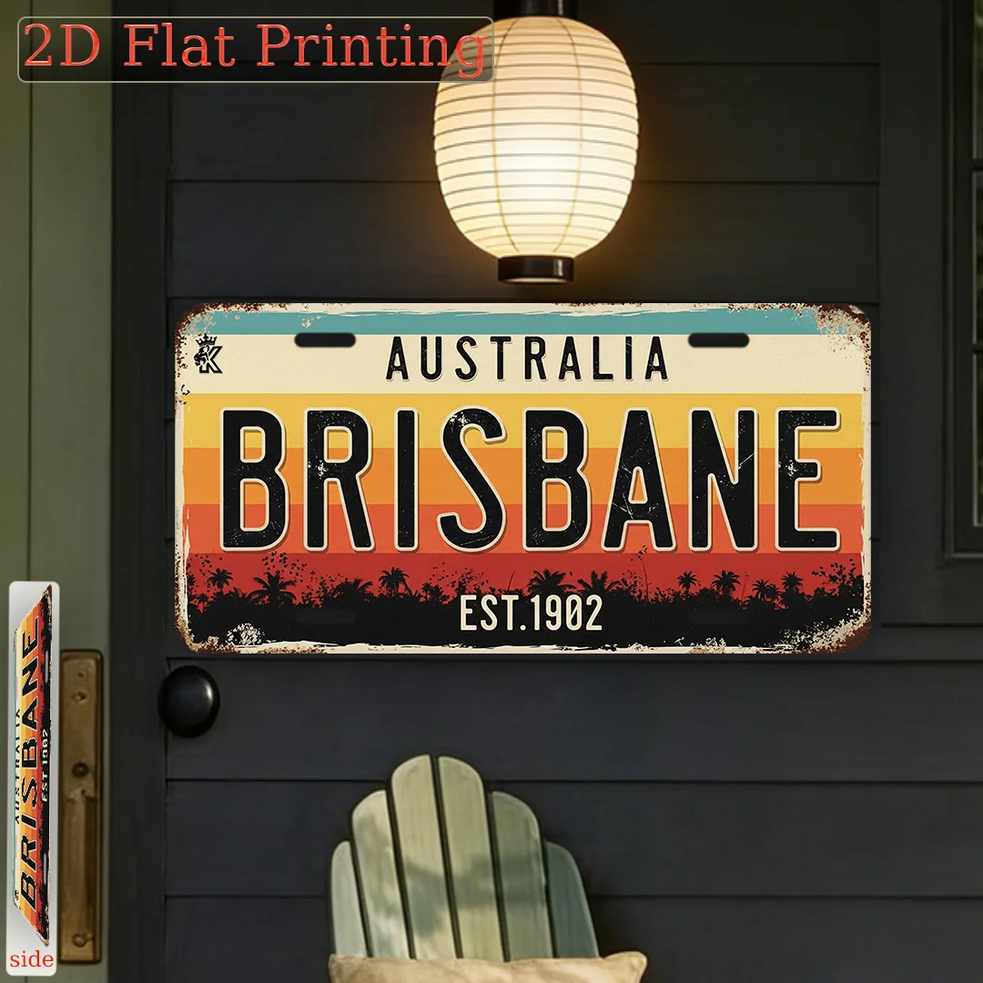 2D Flat Printing, Single Piece, Vintage Sign, Decorative Plaque And Ornament, Retro City Sign from Brisbane, Australia, Vinta