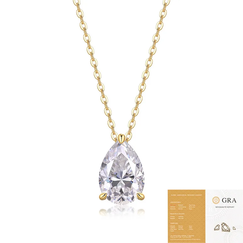 

LUNYIZUAN 1-5CT Pear Cut D Color Moissanite Pendant Necklace for Women S925 Silver Plated 18k Gold Necklaces Jewelry Gift