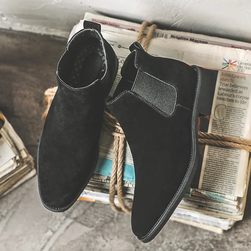 Korean style mens boots leisure cow suede leather shoes cowboy ankle boot black brown autumn winter chelsea botas hombre botines