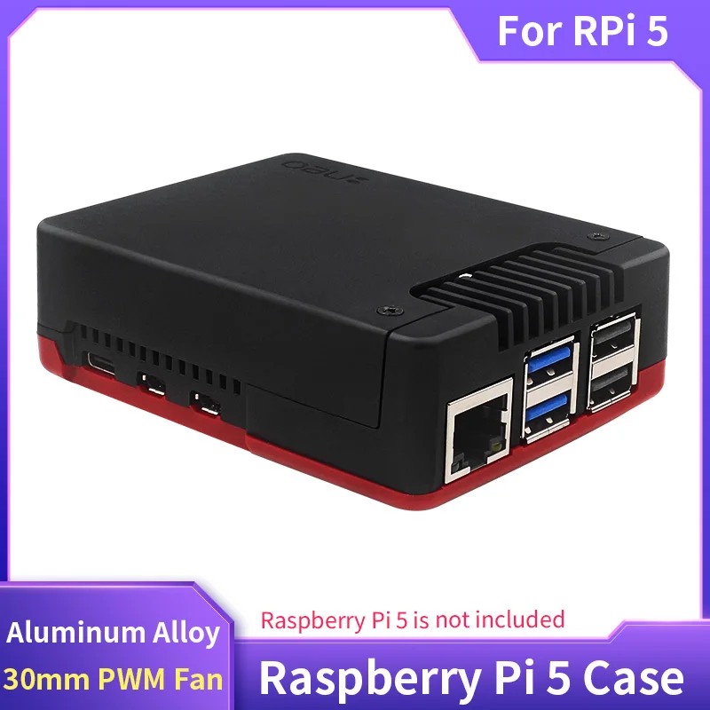 

Raspberry Pi 5 Argon NEO 5 Case Aluminum Alloy Shell Passive Active Cooling with 30mm PWM Fan Black Red Case for Raspberry Pi 5