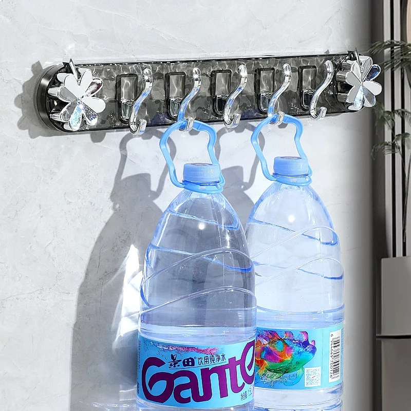 Transparent Glacier Bathroom Shelf Suction Cup 5 Hook Rotating No Drill Dustproof