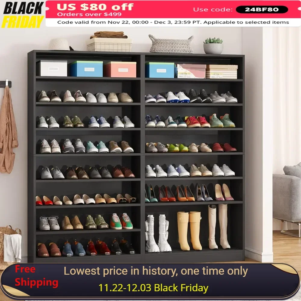 70.8'' 2PCS Shoe Cabinet，9 Tiers 40-45 Pairs Heavy Duty Wood Freestanding Shoe Storage Cabinet，Shoe Cabinet with Open Storage