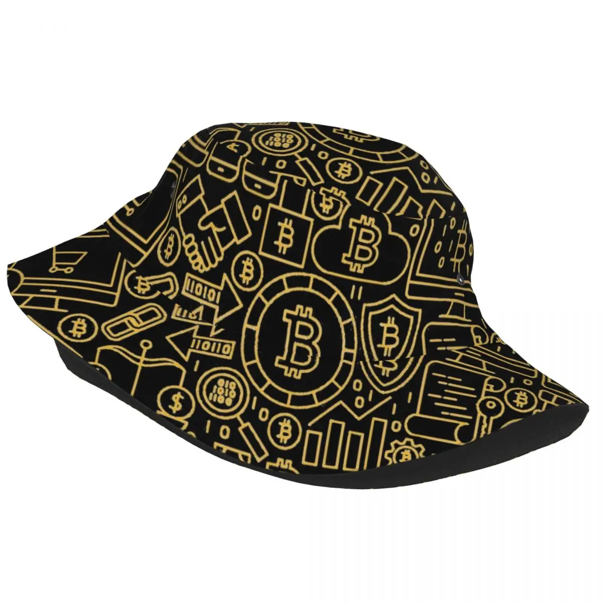 Foldable Bitcoin Network Pattern Bucket Hats Cryptocurrency Blockchain BTC Summer Travel Beach Fisherman Cap