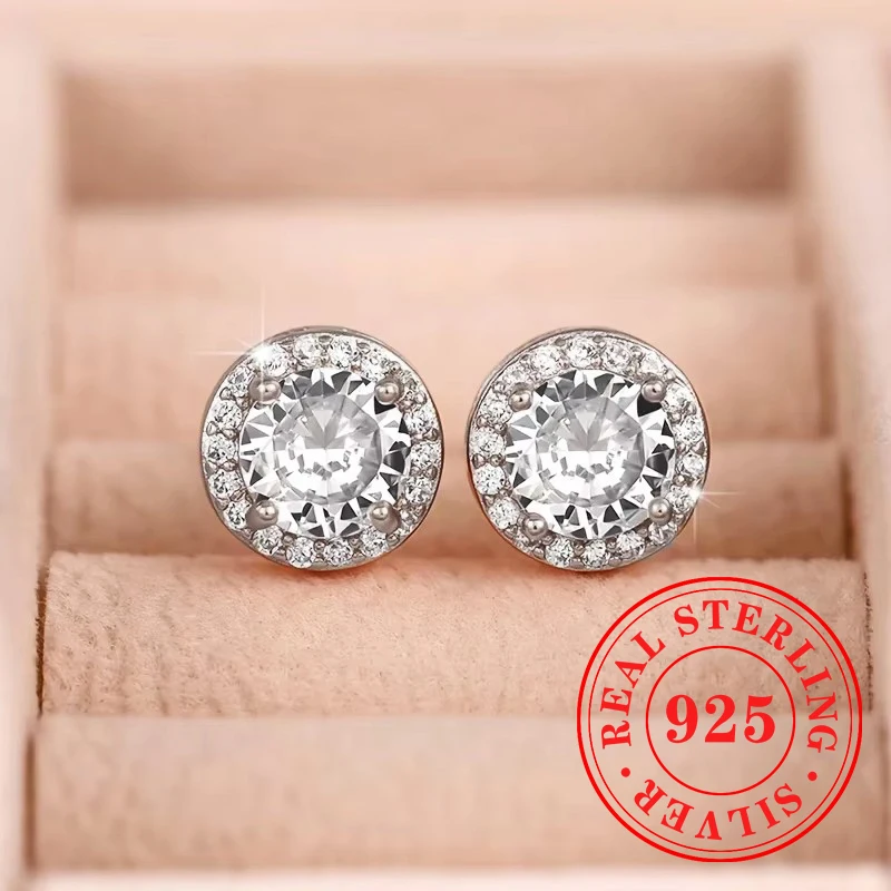 

Huitan 925 Sterling Silver Shining White Cubic Zirconia Stud Earrings Luxury High Quality Jewelry Women Wedding Eternity Jewelry