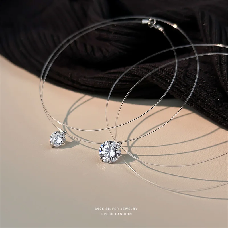 

925 Sterling Silver Plated Dainty Minimalist Zircon Charm Anti Tarnish Chain Round Clear Cz Stone Necklace for Women Jewelry