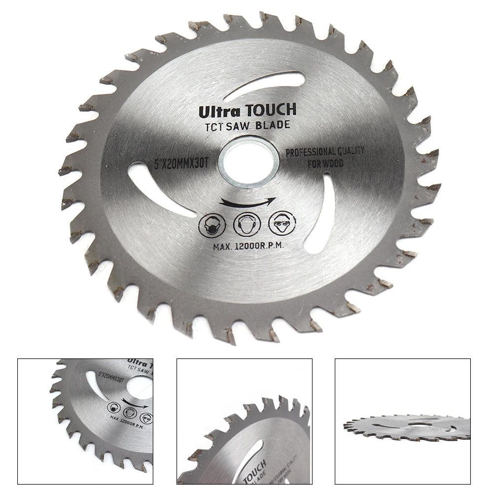 1Pc Lama per sega circolare in lega da 5 pollici Disco da taglio in metallo duro con foro da 20 mm per la lavorazione del legno Disco da taglio in plastica 30 denti