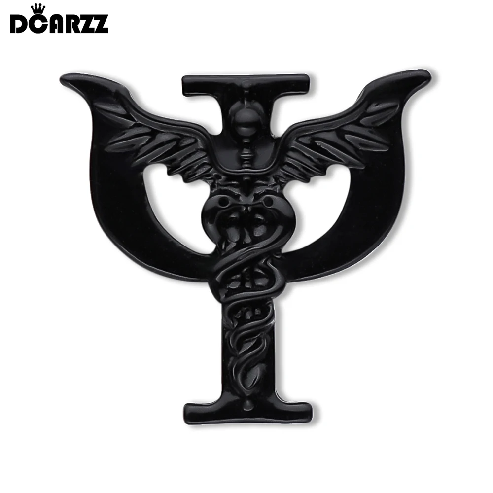 DCARZZ Caduceus Black Enamel Brooch Pins Medical Psychology Psi Shape Lapel Hat Badge Medicine Jewelry for Psychiatrist Doctor