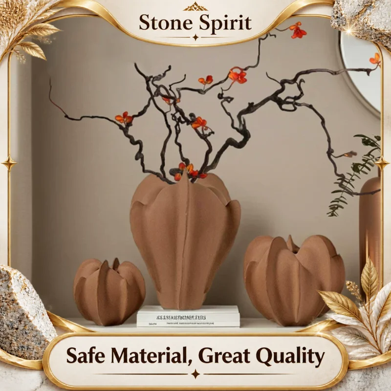 Coarse Grained Frosted Ceramic Vase, Living Room Countertop Vase, Abstract Art Starfruit Flower Arrangement, Home Decoration