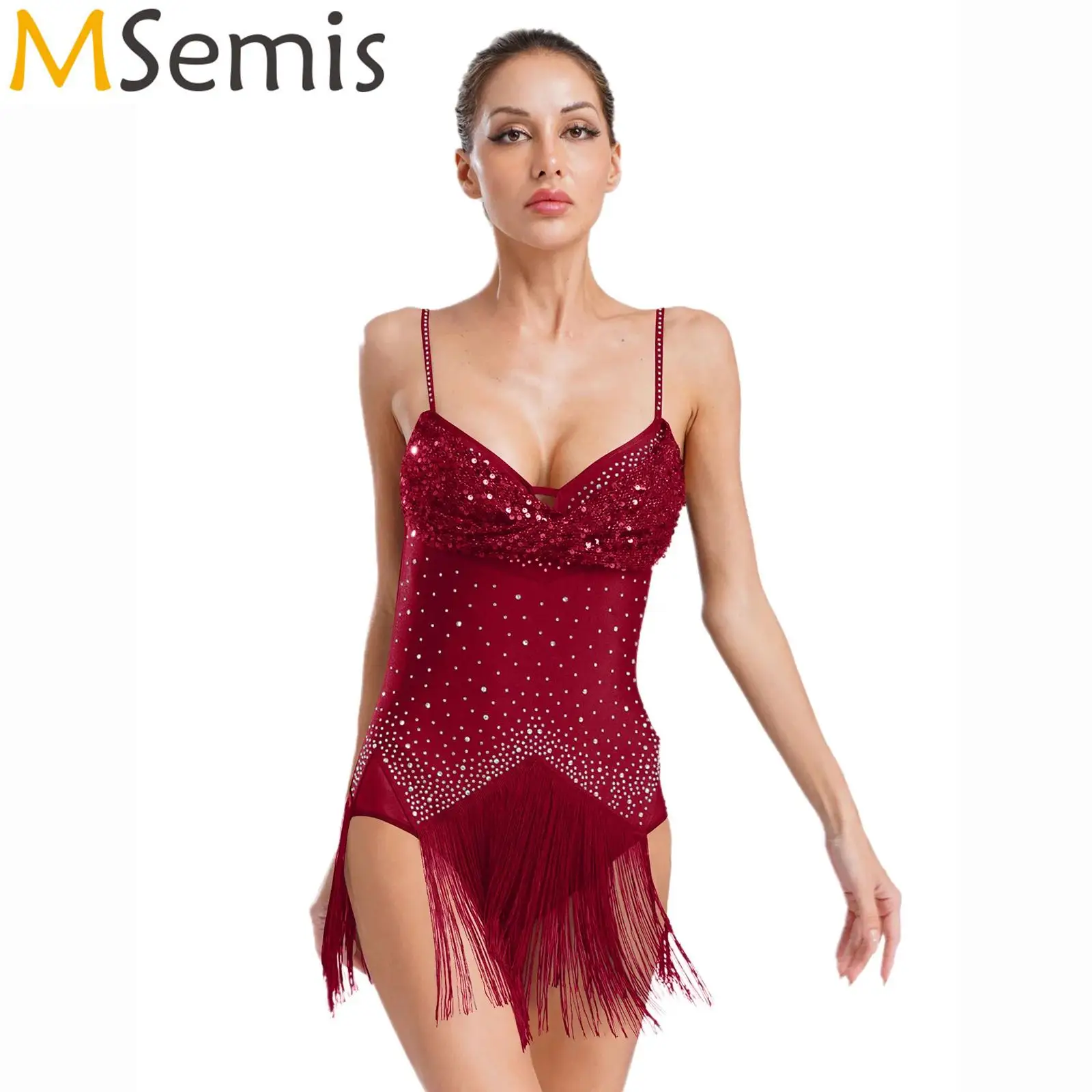 بدلة نسائية من حجر الراين مزينة بالترتر هامشية للرقص اللاتيني بدلة تشا تشا السالسا التانغو قاعة الرقص بدلة يوتار