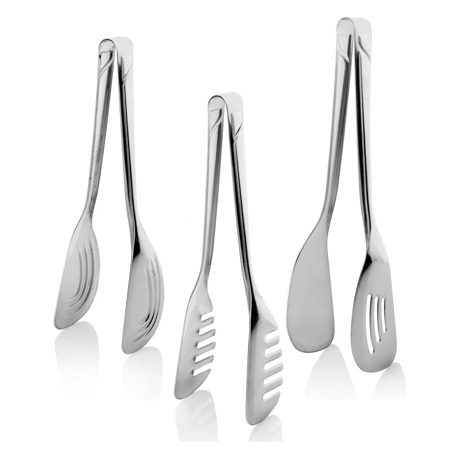 

Steel Lux 3 Set of Tongs Serving Set. Cake, Salad and Pasta Tongs