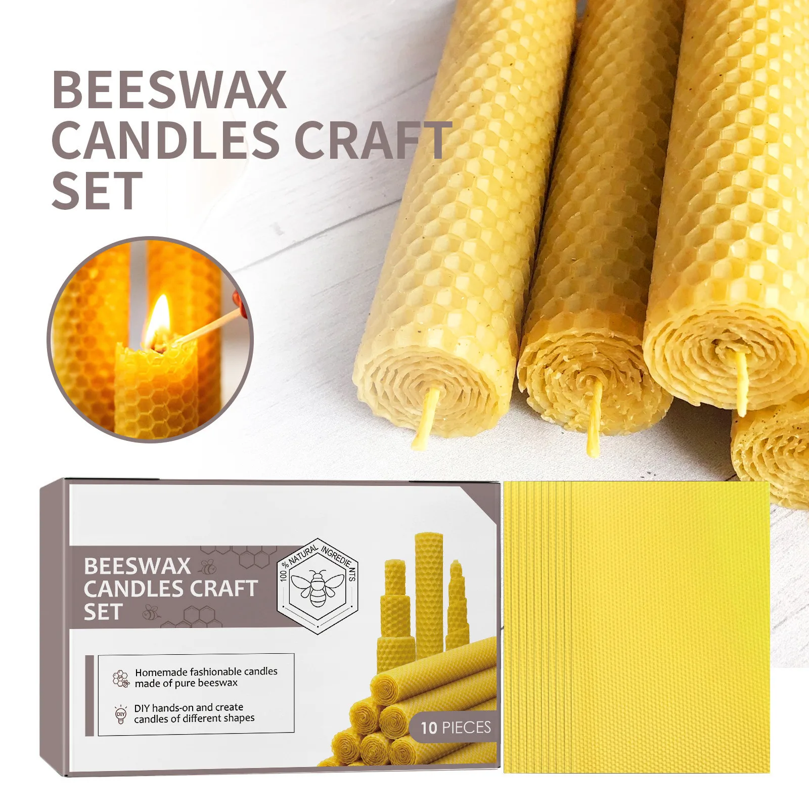 Bees Wax Candle Taper Candles 10pcs-Handmade Honeycomb-Cotton Wick–Luxury Premium Beeswax Decorative Candles Taper