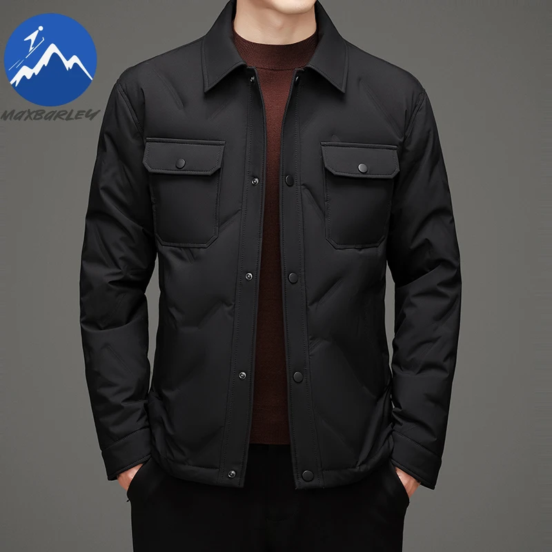 COMXZ 2025 Luxury Men Down Jacket Winter British Retro Soft Lightweight White Duck Down Coat Casual Single-breasted Puffer Parka