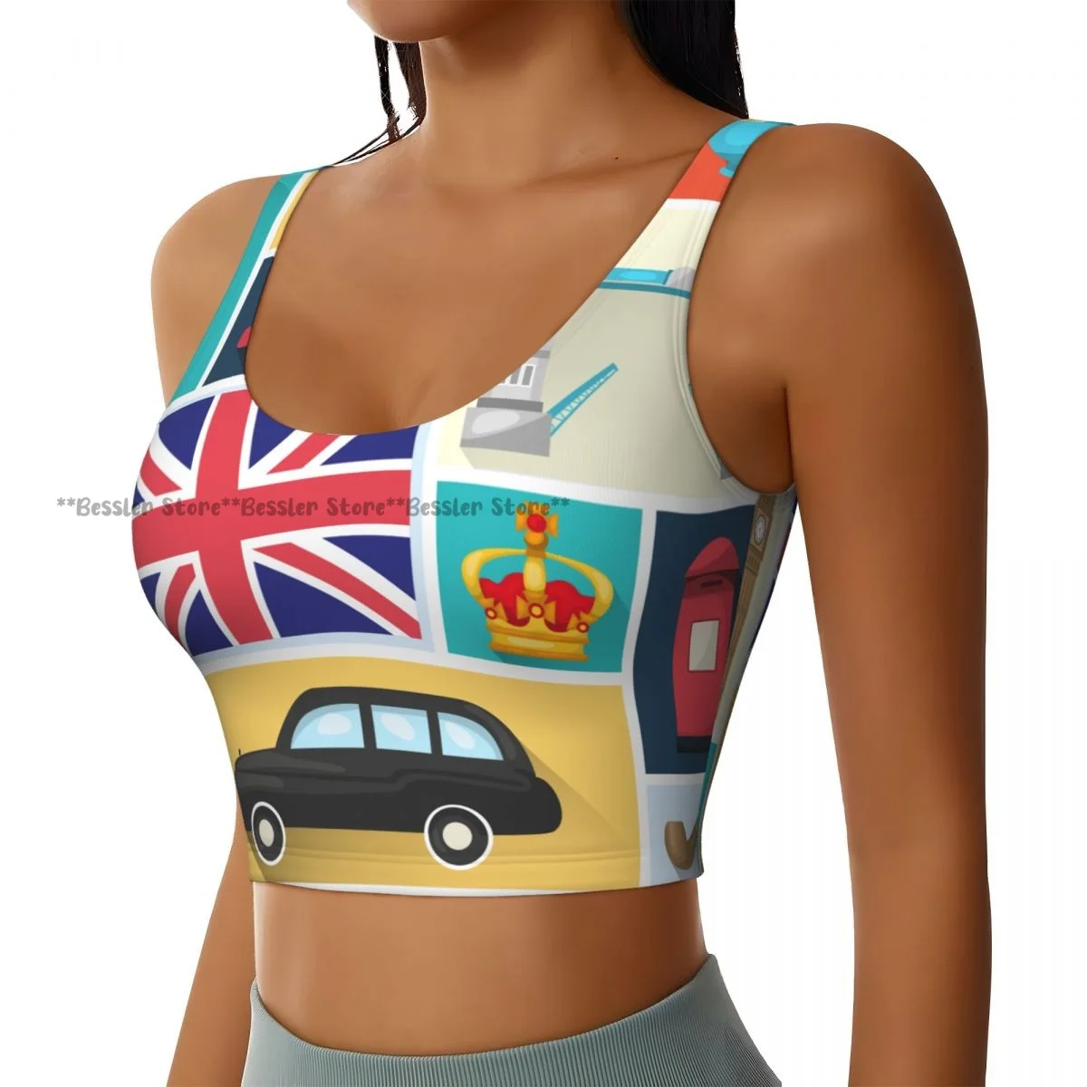 Sports Bra Women Running Yoga Clothes Vest UK London Shadowed Square Icon Gathering Fitness Vest