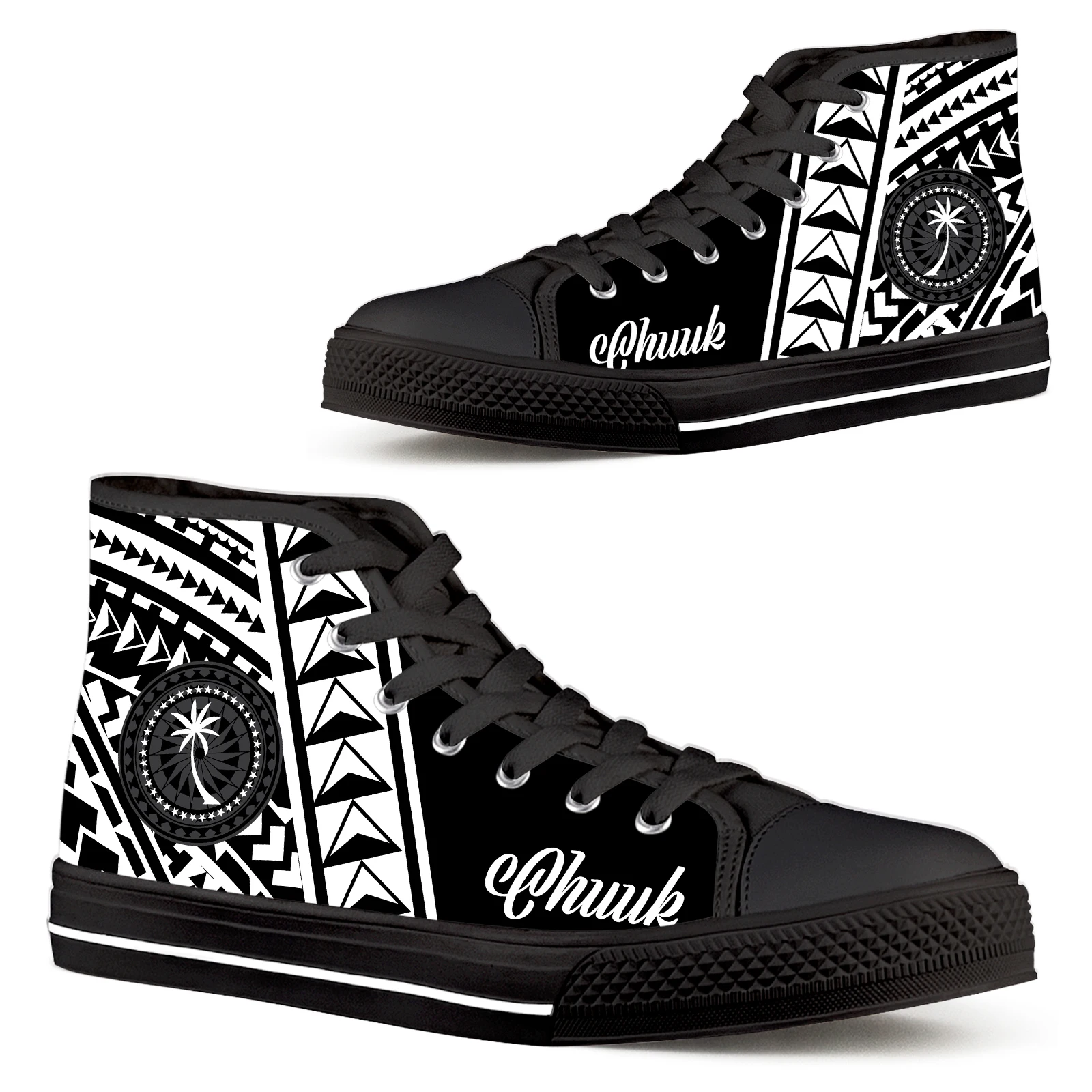 

ELVISWORDS Black Women's Shoes Polynesian Hawaiian Print Youth Casual Sneakers Comfortable Lace-up Shoes Men's Sneakers Zapatos