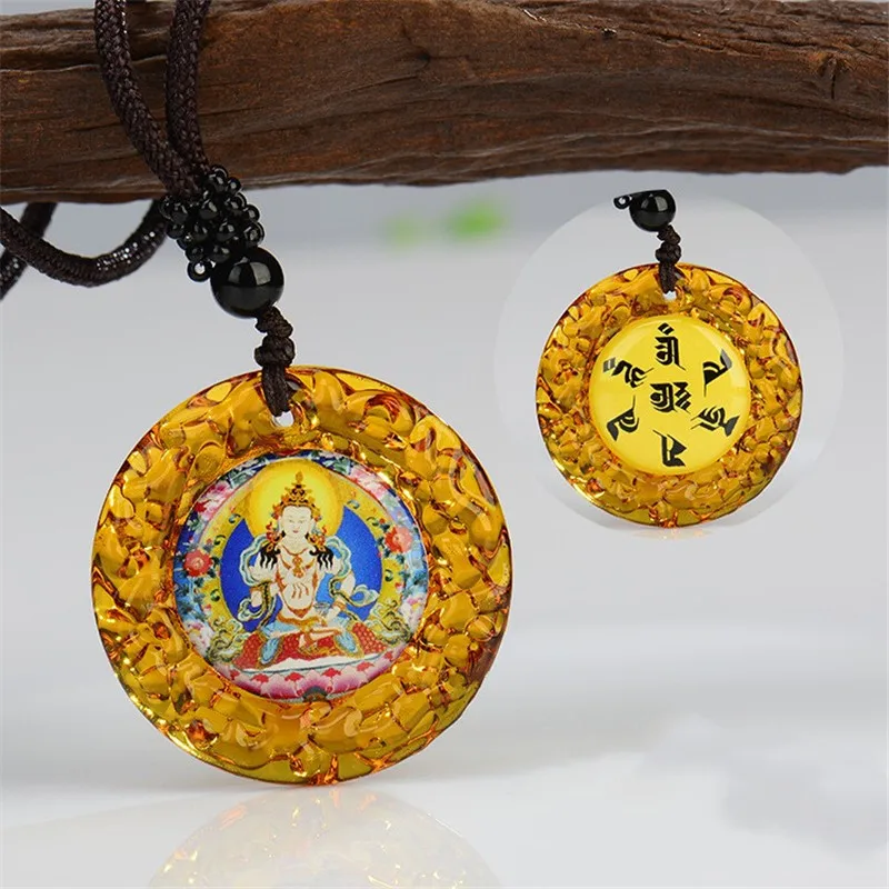 1pcs Buddha Light Coloured Glaze Round Amulet Buddha Avalokitesvara Pendant Bhaiajyaguru Necklace High Quality Ornament