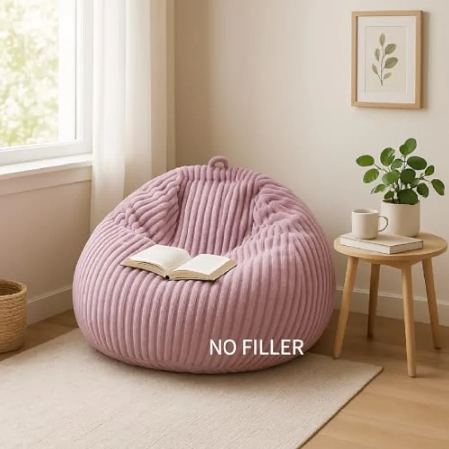 Ribbed Rabbit Fur Stuffed Animal Storage Bean Bag Chair Cover No Filler Comfy Bean Bag Cover Without Filling or Home Bedroom De