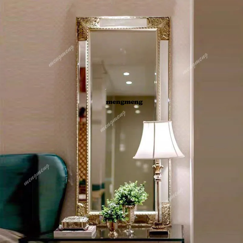 

French retro full body wall hanging floor mirror light luxury Nordic European fitting mirror bedroom dressing mirror