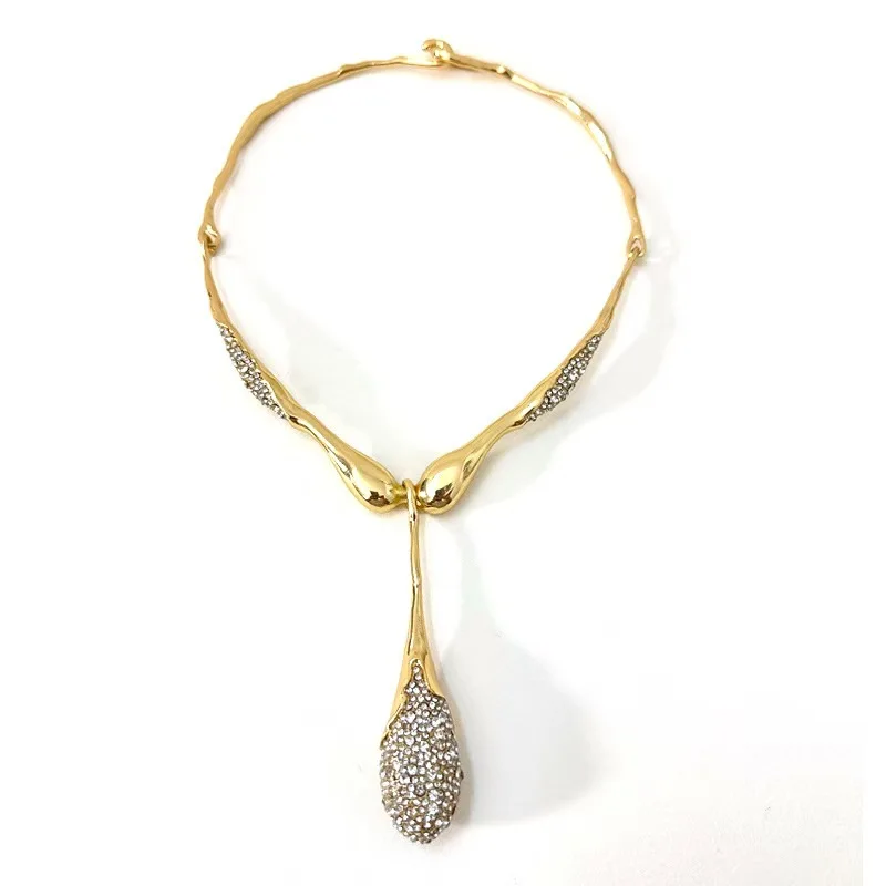 

Новая мода металлик нерегулярный циркон ожерелье с каплями воды золото серебро роскошный воротник женские ювелирные изделия высокого качества