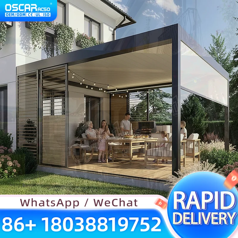Fully Automatic Retractable W Aluminum Roof Shade Structure Outdoor Patio Garden Gazebo pergola