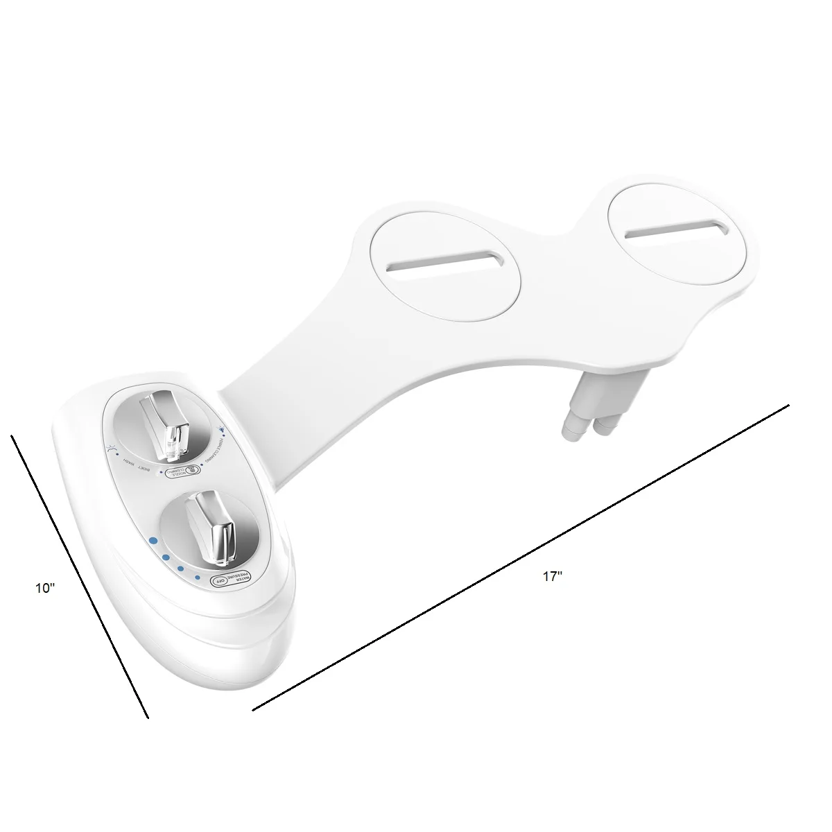 Toilet bidet two silver color knob handles dual nozzle spray guard shield front feminine and rear wash white