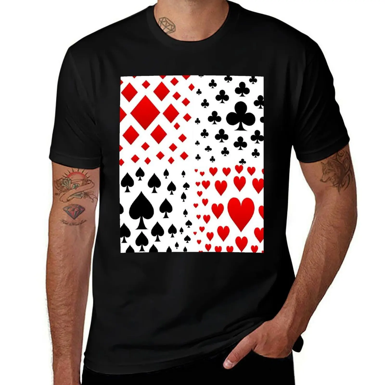

& DECORATIVE quality t PLAYING cotton CARDS BLACK high man man ART graphic RED shirt t shirt T-Shirt