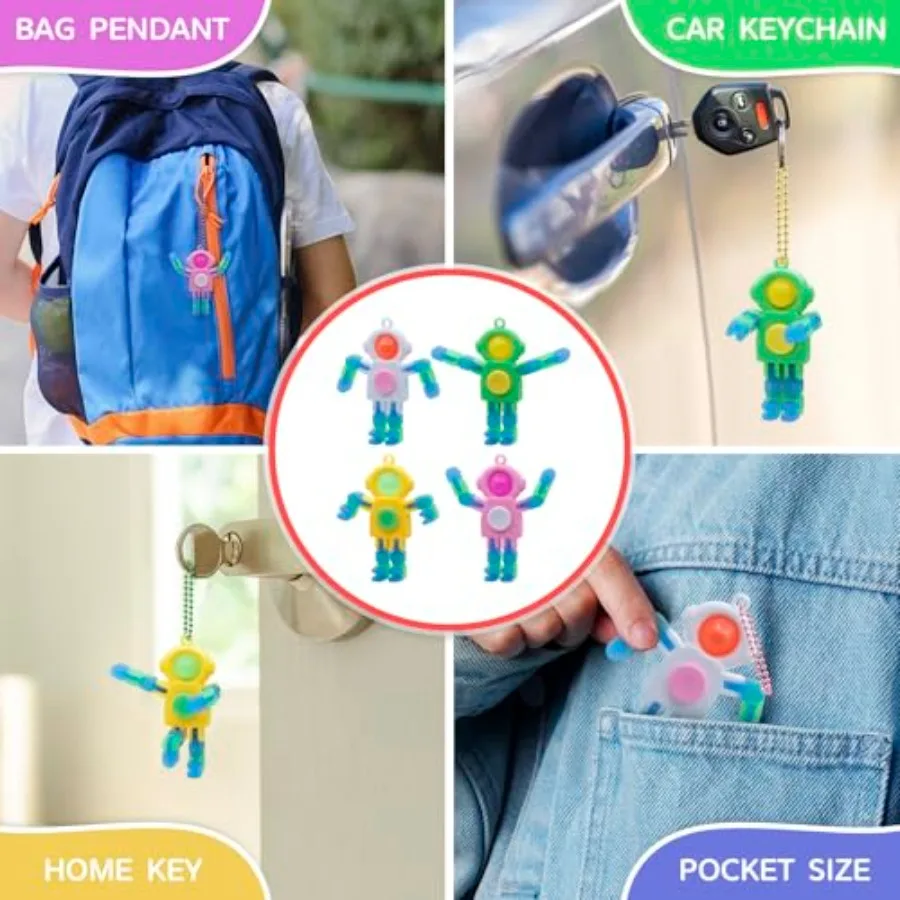 Quality Assurance 24 PCS Astronaut Transformable Pop Fidget Spinners Toys with Keychain - Party Favors Bulk and Goodie Bag Stuf - view 6