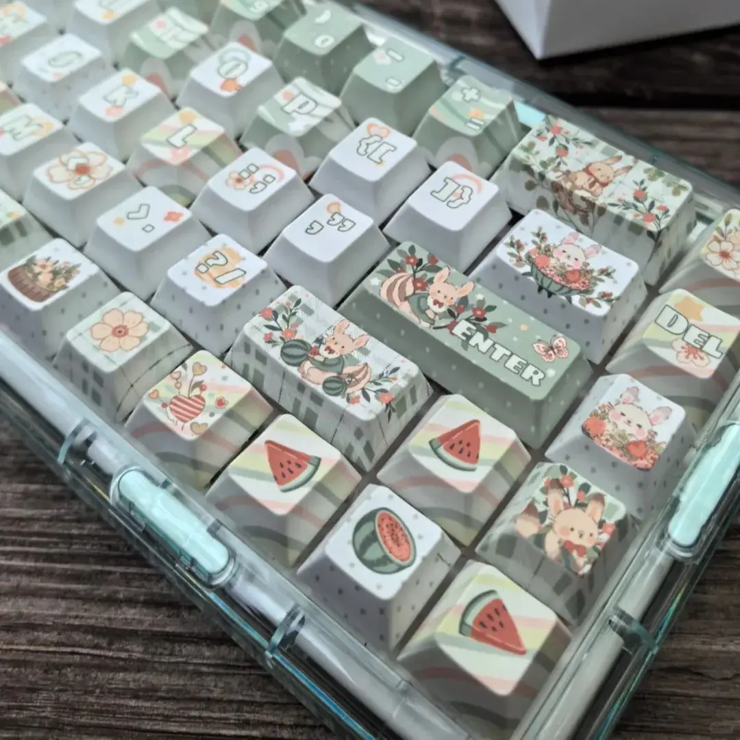 

140-Key Cartoon Cute Keycap Banxia Cherry Kca Keycap Literary Retro Cute Rabbit Flower Keycap Summer Watermelon Bow Diy Keycap