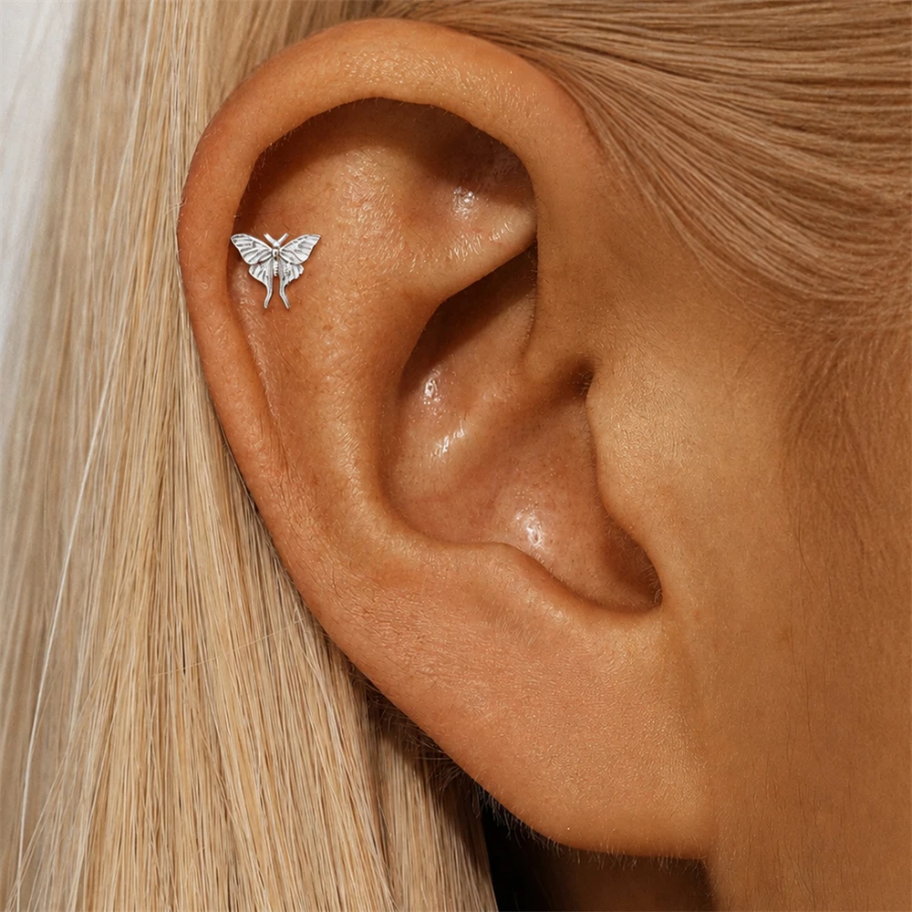 AIDE 1PC 925 Sterling Silber Glück Rot Koi Piercing Ohrring Für Frauen Geometrische Kette Zirkon Ohr Knochen Stud Ohrringe edlen Schmuck – Detail 40