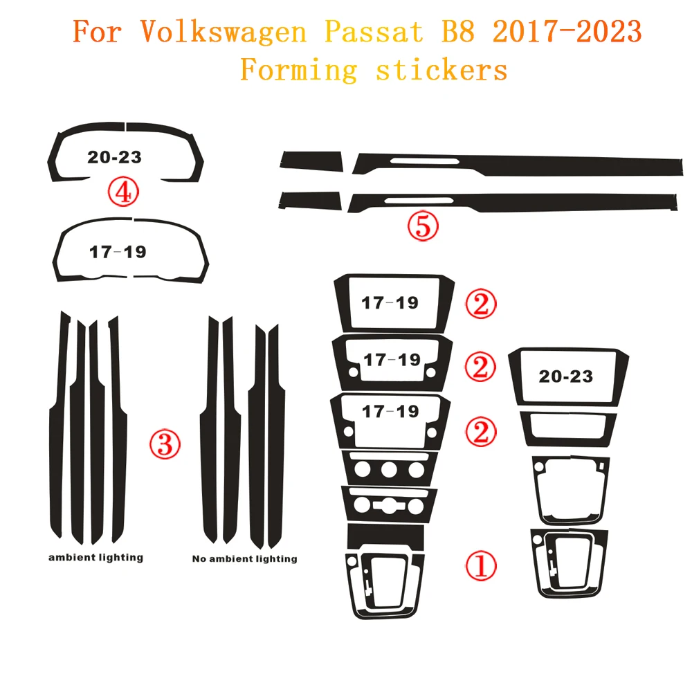 For Volkswagen Passat B8 2017-2023  Forged Carbon Fiber Pattern Interior DIY Trim Decals