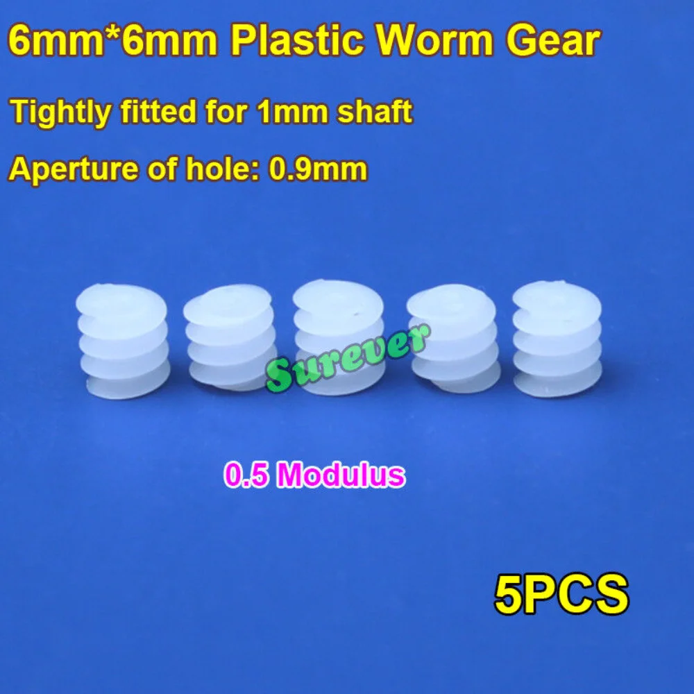 5PCS Mini 6mm Plastic Worm Gear Screw deceleration Gear Turbine 0.5 modulus Worm Gear for Micro Motor 1mm Shaft Toy