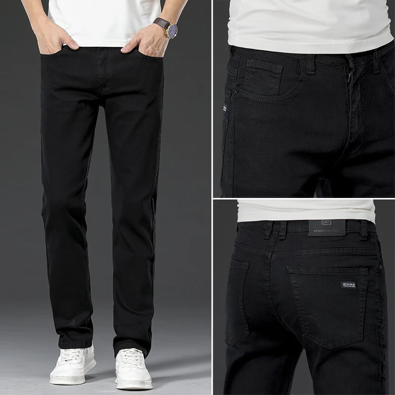 

Весна-Осень 2024, новые черные брендовые джинсы, брюки, джинсы, деловые повседневные мужские джинсовые брюки, классический стиль, модные мужские брендовые брюки