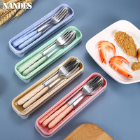 3pcs Set Stainless Steel Portable Fork Spoon Chopstick Student Cutlery Set with Box Travelling Dinnerware Set