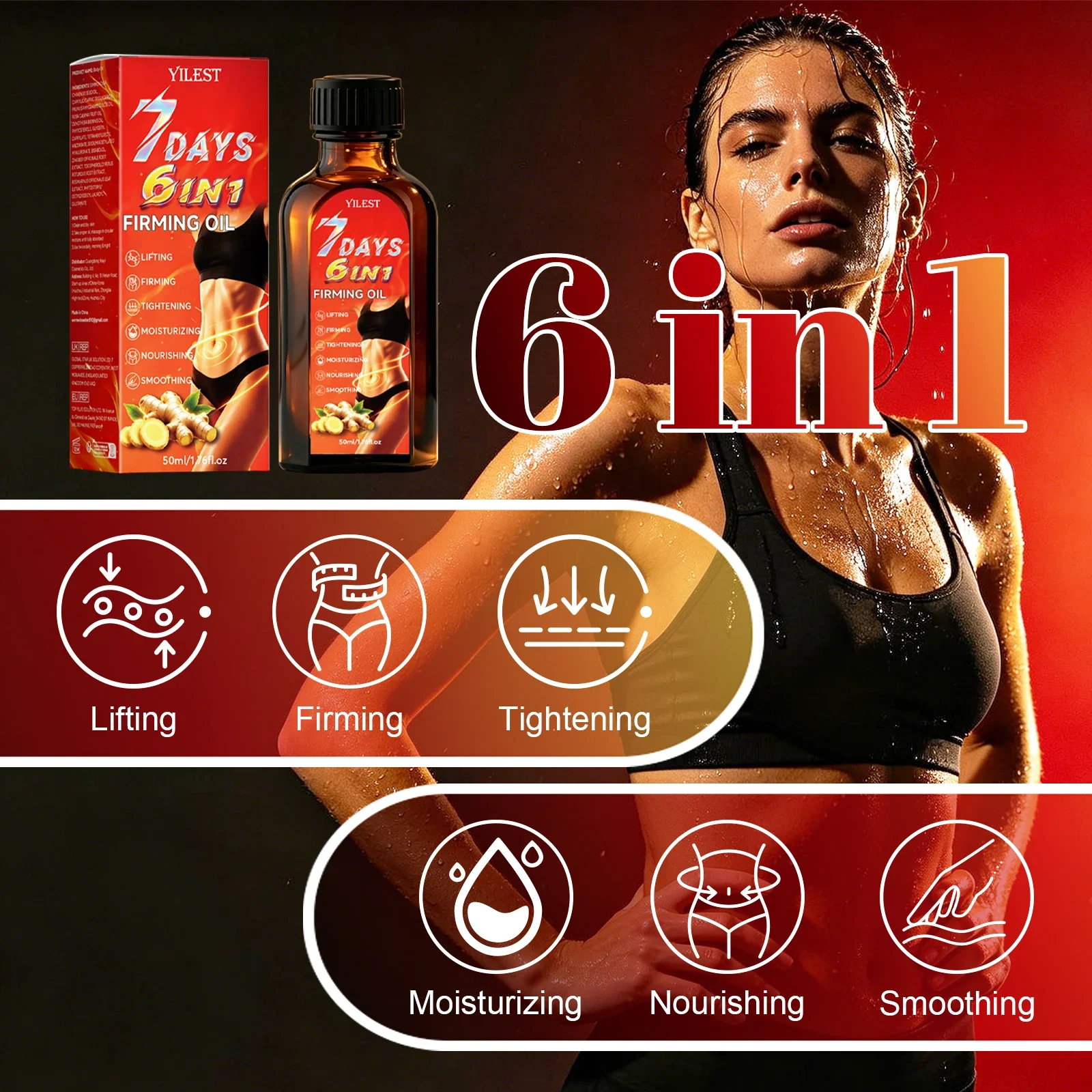 7 Days Firming Body Oil 50ml, Lifting & Tightening Skin, Ginger Root Extract & Rosehip Oil, Moisturizing & Nourishing