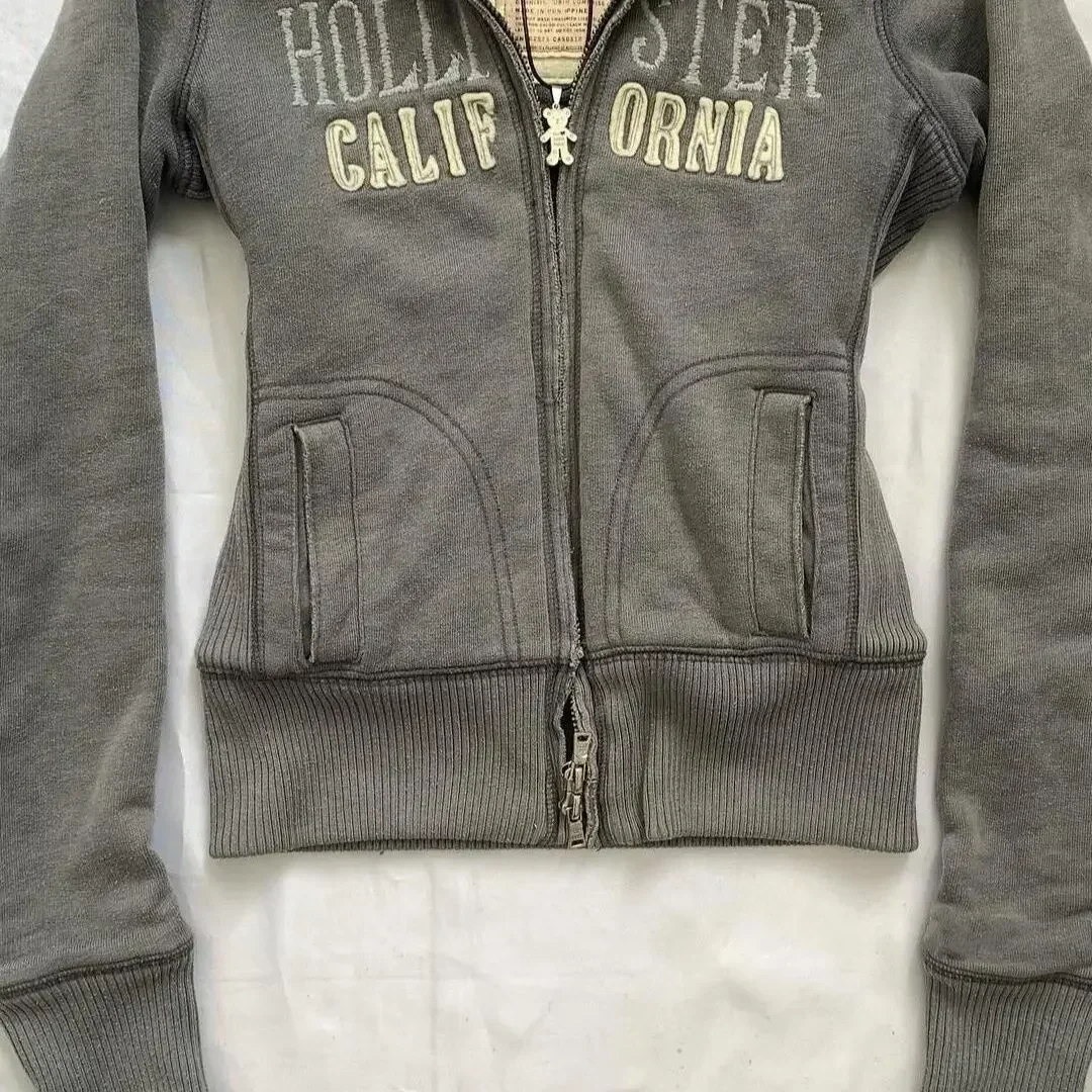 Y2K الأمريكية خمر خمر الفراء طوق مقنعين سترة المرأة الشتاء شارع العليا زائد المخملية مبطن سترة معطف غير رسمي سترة #2