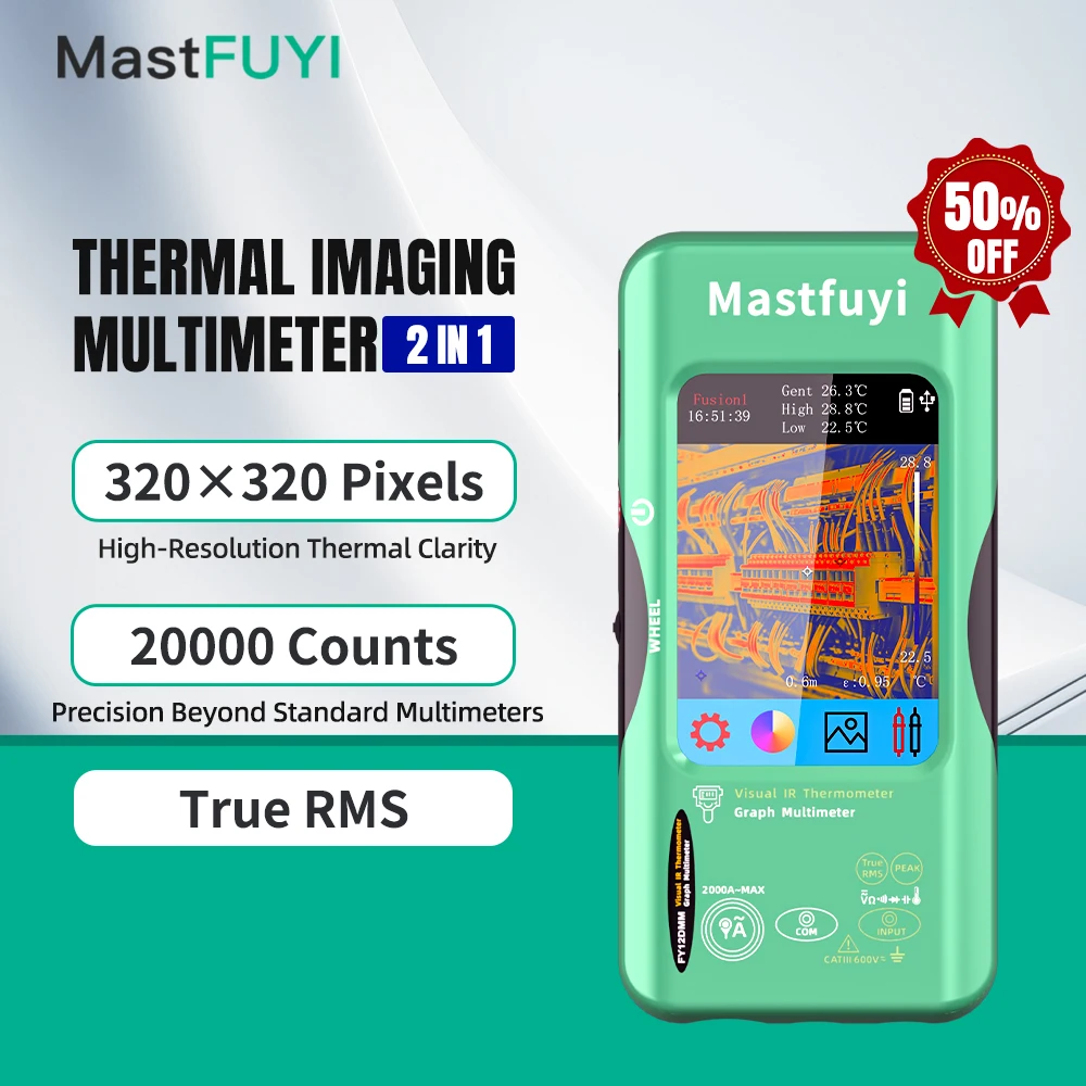

MASTFUYI All-in-One Digital Multimeter & 320×320 HD Thermal Camera True RMS 19999 Counts Measures Voltage/Resistance/Capacitance